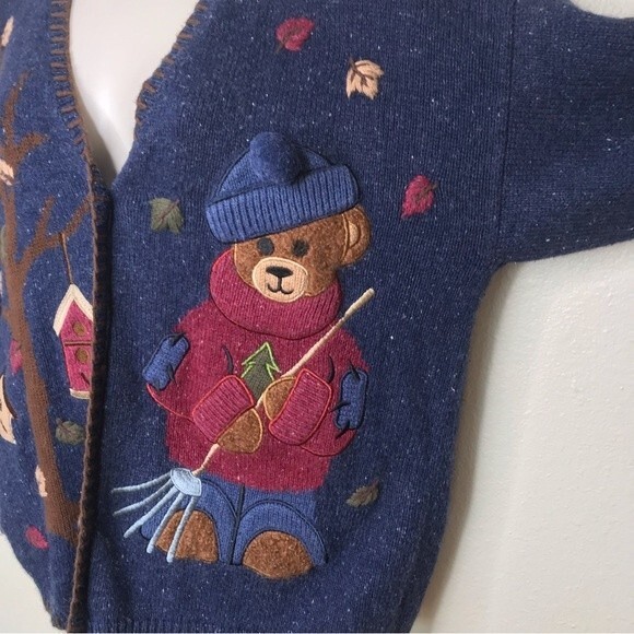 Mandal Bay Teddy Bear Blue Button Front V Neck Long Sleeve Cardigan Size Large - Picture 4 of 12